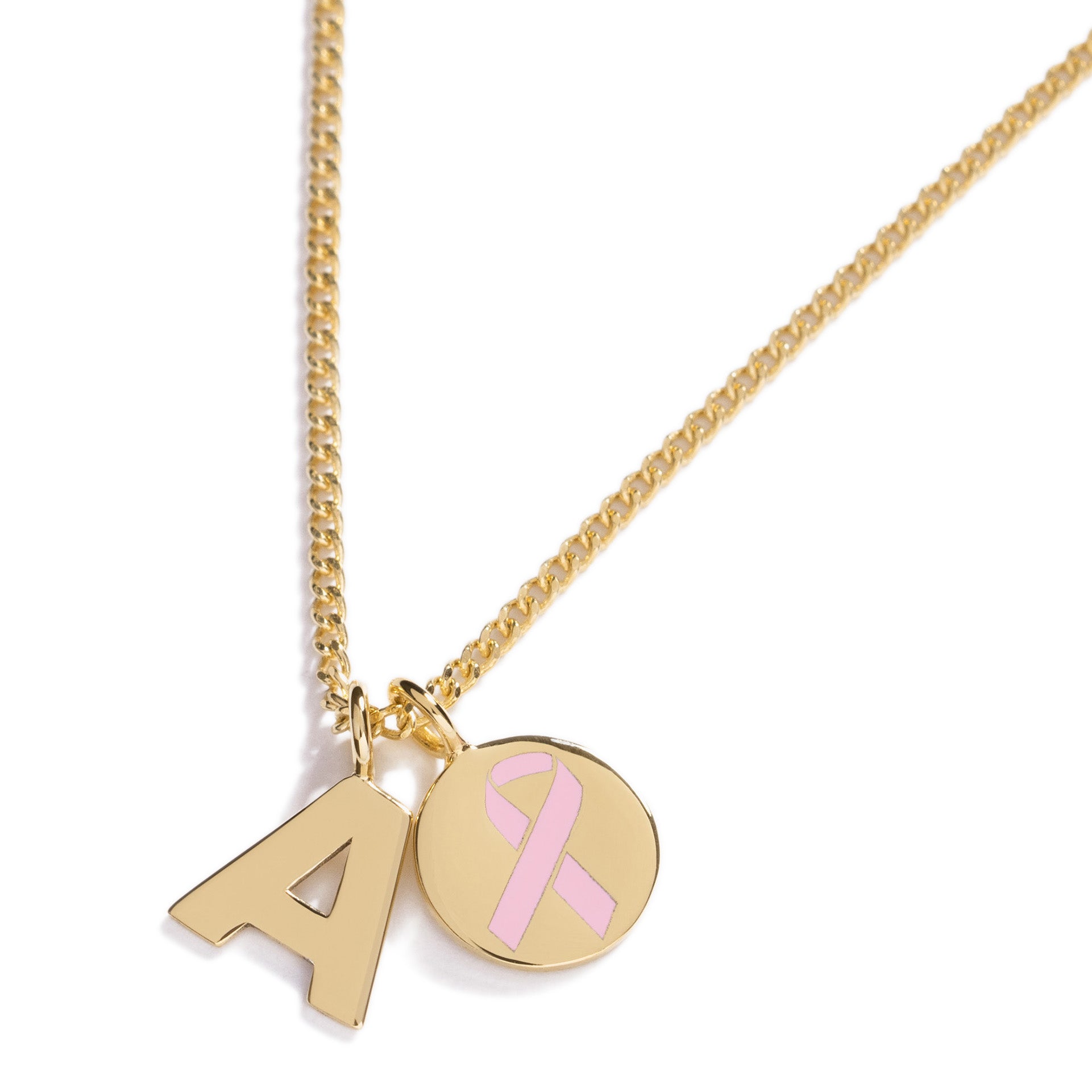 Pink Ribbon Initial Charm Necklace