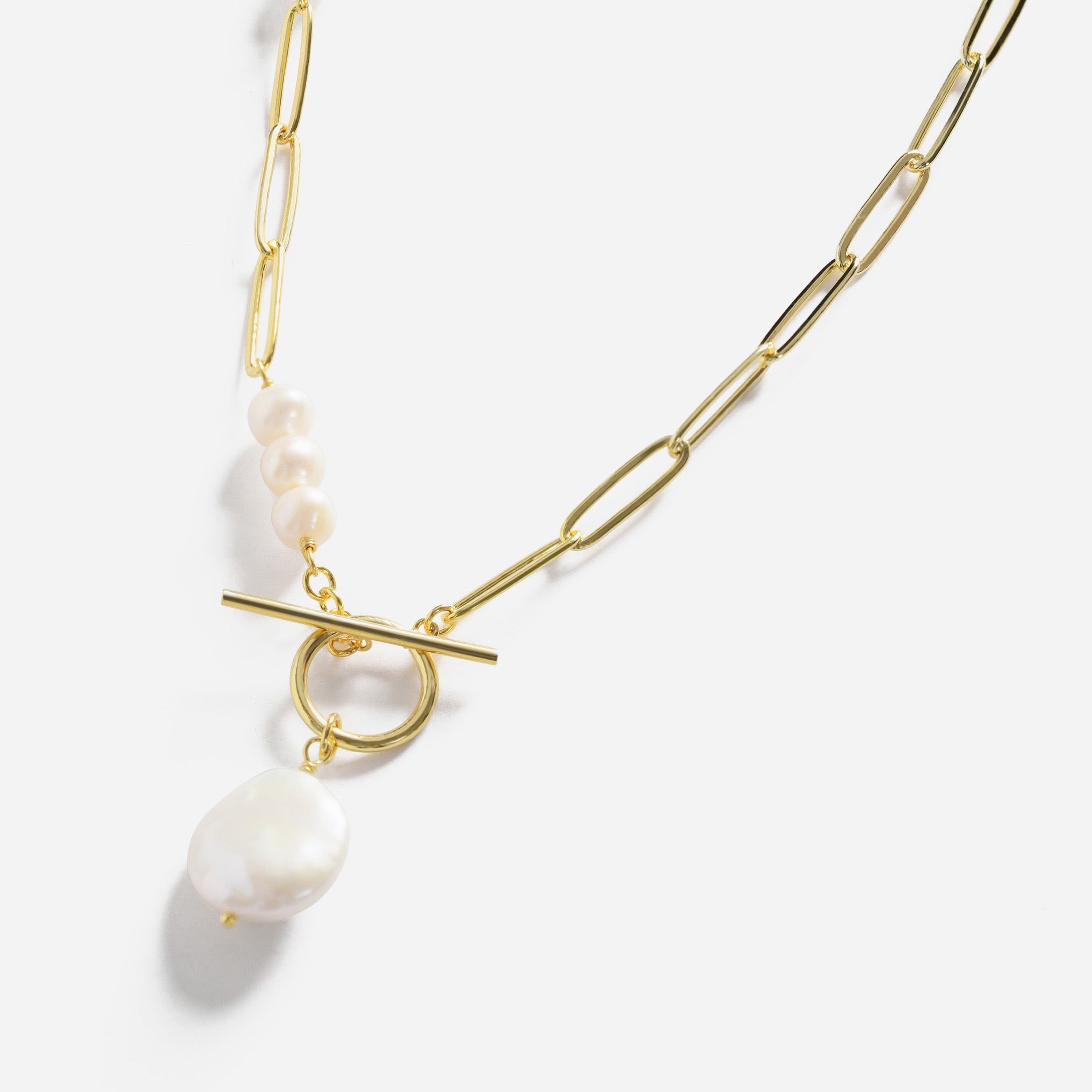 Pearl Paperclip Link Necklace