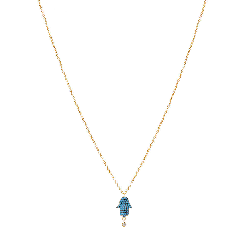 Gold Over Sterling Hamsa hand Necklace With Nano Turquoise - Sterling Silver Womens Collection